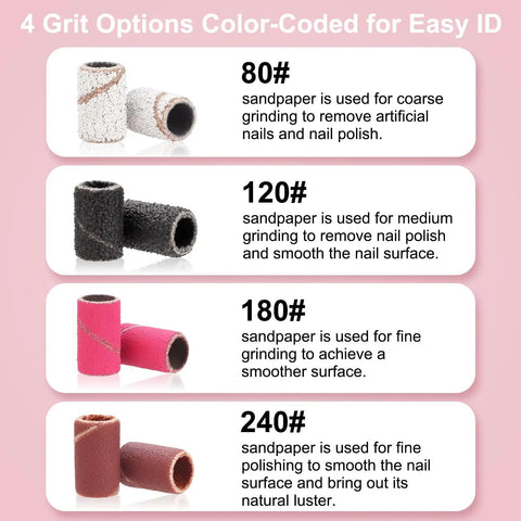 190 Piece Nail Drill Sanding Bands And Drill Bits Kit With 80 120 180 And 240 Grits For Acrylic Gel Manicures Pedicures