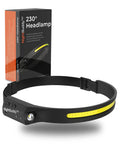 Ultra Bright 5 Mode LED Headlamp for Adults with USB Rechargeable Battery, black hands-free headband with packaging box