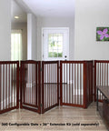 Extension Kit for 360 Configurable Walk Through Folding Pet Gate Expands Openings to 38 Inches Wide set up in living room
