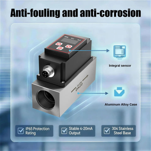 Workhorse Turbine Flow Meter With 4-20mA Output And Temperature Sensor, OLED Display, Stainless Steel Industrial Flow Meter For Water And Liquids, DN15, RS485 Modbus Ready, front view
