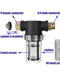 Garden Hose Inline Filter For Pressure Washer Inlet Sediment Filter With 40 Mesh And 100 Mesh Screens Includes 2 Hose Washers
