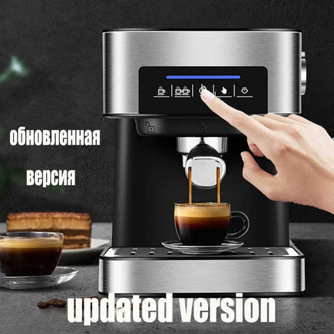 Barista Grade Semi Automatic Espresso Machine With 1350W 20 Bar High Pressure 1.6L Boiler Steam Milk Frother Home Coffee Maker For Rich Espresso Easy Clean Perfect Gift For Coffee Lovers, front view brewing espresso.