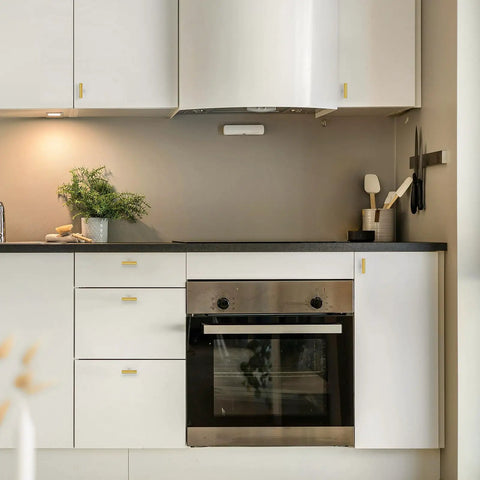 10 Pack Gold Cabinet Knobs 2 Inch Brushed Brass Drawer Knobs Single Hole For Cabinets Doors And Drawers Modern Sleek Design Premium Metal Pulls For Kitchen And Bath Easy Install Durable Hardware on white kitchen cabinets