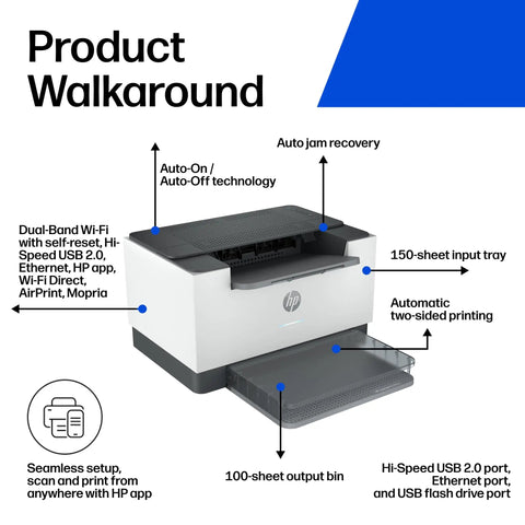 LaserJet M209dw Wireless Printer with fast speeds, easy setup, mobile printing, auto duplex, best for small teams, black and white