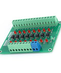 8 Channel Optocoupler PLC Data Converter Board With 20KHz Switching Frequency For Data Isolation And Level Conversion 12V To 3.3V Optical Isolation Module For Industrial Control And PLC Applications, green circuit board with connectors and red components