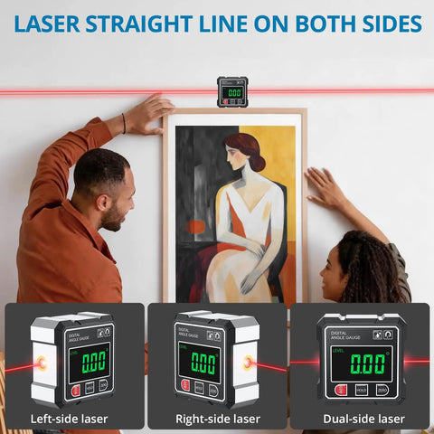 Digital Laser Level Pro Grade With Magnetic Four Side Gauge Rechargeable Angle Finder With Backlight Display Precise 0.1 Degree Accuracy Smart Measurement Tools For Tile Alignment And Picture Hanging The Ultimate DIY Mounting Tool used to align a framed picture