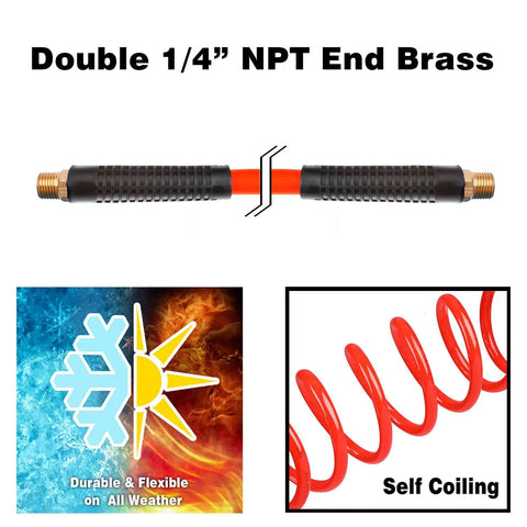 16 Piece Air Compressor Accessory Kit With One Quarter Inch Recoil Polyurethane Air Hose 23 Foot, brass NPT ends and coiling