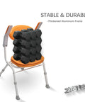 One Click Folding Shower Chair With Height Adjustable Legs, Arms And Back, Detachable EVA Cushioned Seat showing stable aluminum frame