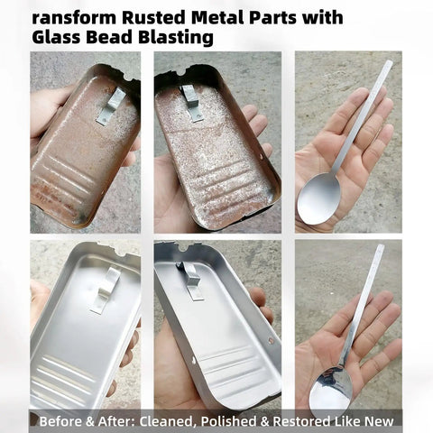 Before and after rust removal using 8Lb Non-Silica Glass Bead Sandblasting Media Reusable Abrasive For Rust Removal And Surface Finishing