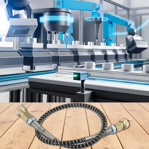 Heavy Duty High Pressure Air Hose 50cm M10x1 Thread 9000 PSI Stainless Wrap Protects Against Kinks For Hunting Diving Tanks And Industrial Jobs Built To Handle Abuse No Matter How Hard You Run Them Today, black coiled hose with brass fittings