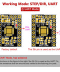 TMC2209 V1.3 UART Stepper Motor Driver circuitry showing factory default and UART mode setup for 3D printer control boards.