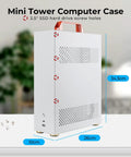 Front view of Carryable Micro ATX PC Case With Handle For Small Form Factor Builds ITX MATX Mini Tower With Ventilation Panels