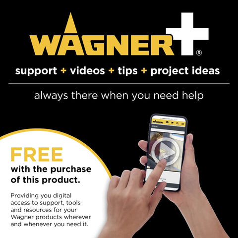 Image showcasing Wagner HEA Airless Paint Sprayer support on a smartphone for DIY users with video tips and resources.