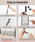 Step-by-step assembly guide for Six Tier Over The Door Pantry Organizer Rock Solid Metal Hanging Kitchen Basket.