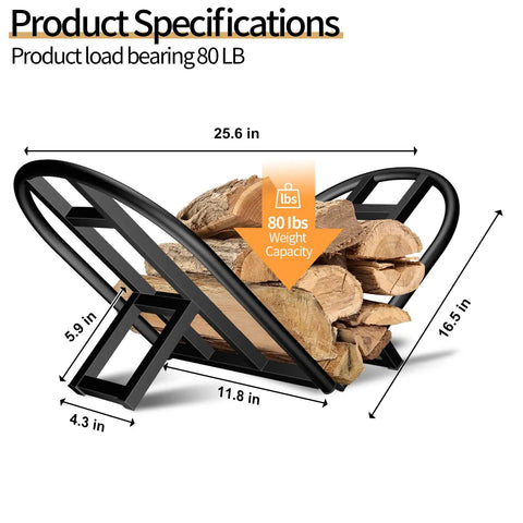 Foldable Firewood Rack For Indoor And Outdoor Use Heavy Duty Metal Wood Holder Keeps Logs Dry And Organized By Fireplace Firepit Or Stove Sturdy Storage With Easy Assembly with 80 lbs capacity and dimensions 25.6 x 11.8 inches.