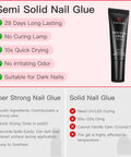 Product benefits of Semi Solid Nail Glue Gel 2g for Press On Nails, including quick drying, long-lasting, no UV light needed.