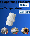 3/4 Inch PVC Pipe Fitting Hex Nipple G Three Fourth Male To G Three Fourth Male Thread Coupling Connector For Plumbing Schedule 40 Garden Hose Thread DIY Projects Home Or Industrial Use Durable PVC, 330 psi, 140°F