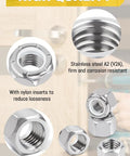 Pro Grade Nylon Insert Hex Lock Nuts Set 100 Pack Thread Size 10 To 24 304 Stainless Steel A2 Self Locking Fasteners on display