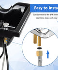 Black salon shampoo bowl with attached sprayer hose kit, illustrating quick 1/4 inch thread installation process.