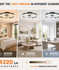 Sleek 20 Inch Flush Mount Ceiling Fan With Integrated Ambient Lighting And Smartphone App Controls Offering Six Gentle Airspeeds Reversible Motor And Foolproof Hook Up For Awesome Living Room Vibes in warm white, natural white, and daylight settings.