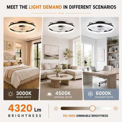 Sleek 20 Inch Flush Mount Ceiling Fan With Integrated Ambient Lighting And Smartphone App Controls Offering Six Gentle Airspeeds Reversible Motor And Foolproof Hook Up For Awesome Living Room Vibes in warm white, natural white, and daylight settings.