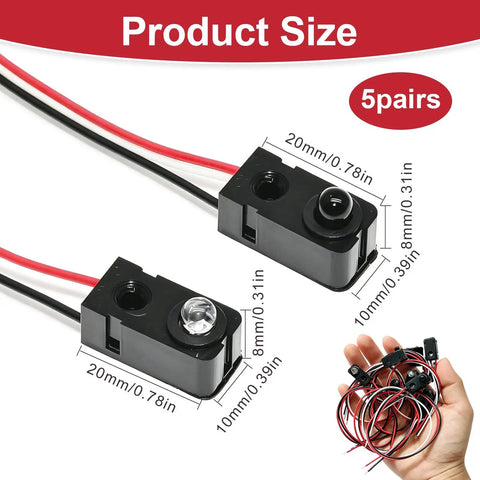Five Pair Infrared Break Beam Sensor System With Transmitter And Receiver Photoelectric Switch Kit LED Status Indicators Awesome For DIY Projects Makers Robotics And Home Automation, 5-pair size diagram