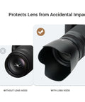 ET-60 Tulip Lens Hood Shade for Canon RF 75-300mm f4-5.6 and EF and EF-S Lenses shown protecting lens from impact