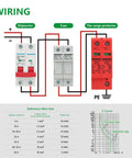 Diagram showing wiring of DC Miniature Circuit Breaker DZ47 63Z 500V 2 Poles 50A and components, with reference wire size and C curve chart.
