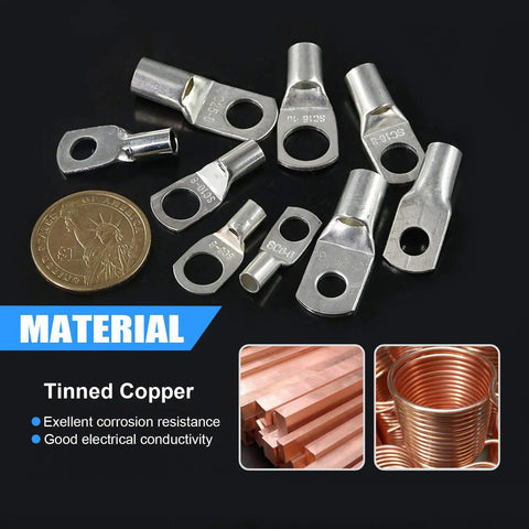 65Pcs Assorted Heavy Duty Wire Lugs And Tinned Copper Battery Cable Eyelets Tubular SC Ring Terminals With Spy Hole