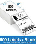 4x6 Thermal Shipping Labels 500 Per Stack With Fanfold, BPA Free, waterproof and oil resistant, shown in a stack