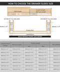 Diagram showing how to choose drawer slide size, featuring measurements for 16 Inch Soft Close Drawer Slides Set Of 6 Pairs