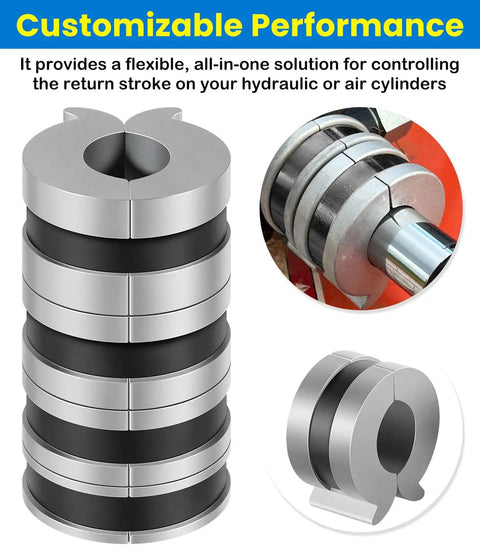 Stroke Control Kit For Hydraulic Cylinders Dialed In With Adjustable Limiter Clamps And Finger Tabs, stack view and clamp usage