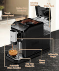 Kickstart Your Daily Brew With This Legit Fully Automatic Espresso Maker Featuring A Built In Grinder 20 Bar High Pressure Pump And Zero Hassle Milk Frother For Smooth Lattes And Rich Cappuccinos At Home showing touch control panel and 1.5L water tank.
