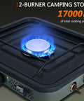 Two-Burner Propane Camp Stove With Grill And Carrying Bag, Ready-To-Go Portable Folding Stove With 17000 BTU Adjustable Burners