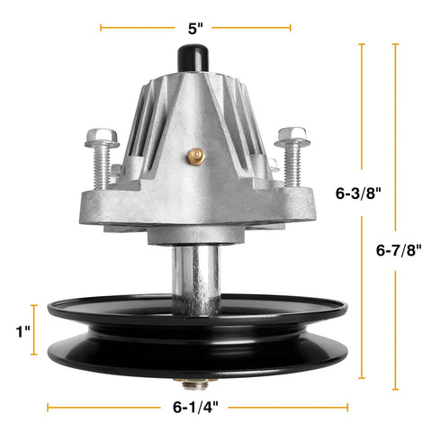 Bulletproof Blade Spindle Assembly Fits Craftsman Cub Cadet Troy Bilt 42 Inch Riding Lawn Mower Deck with dimensions shown.
