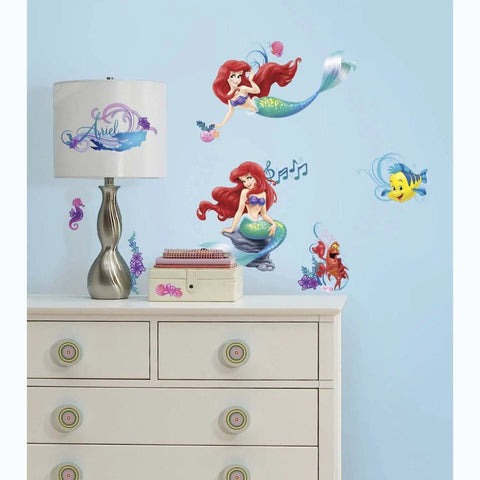 Disney The Little Mermaid Peel And Stick Wall Decals 6 Piece Vinyl Set Removable And Repositionable No Residue on blue wall