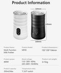 Cafe-Style Barista-Grade Milk Foam Maker And Frother With Temperature Display, 350Ml Capacity, Burn-Free Base in black and white.
