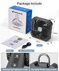 Portable Camping Fan with LED Lantern for Outdoor Adventures, 6000mAh Rechargeable Battery, packaging and accessories