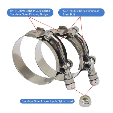 Heavy Duty 3 Inch T Bolt Hose Clamp 304 Stainless Steel For Radiator Intake Plumbing And Boost Lines Super Tight 2 Pack Built Tough As Nails For Your Street Build Or Daily Driver