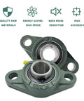 Two green DEEPDREAM UCFL206-20 pillow block bearings, 1-1/4 in bore, flange-mounted, solid base, self-aligning