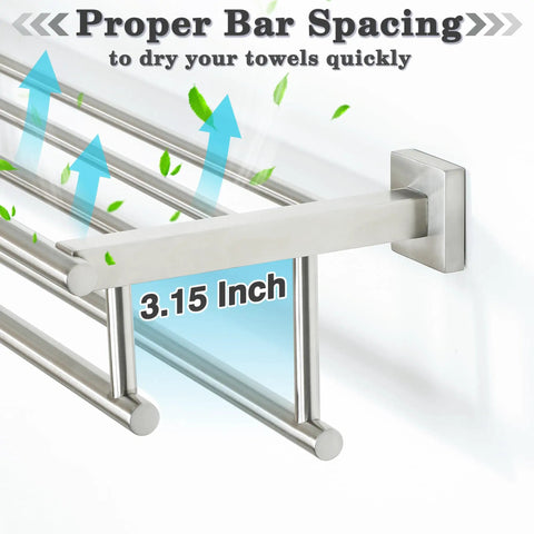 Double Bar Towel Rack For Bathroom Wall Mount 304 Stainless Steel Brushed Nickel Finish showing 3.15 inch bar spacing