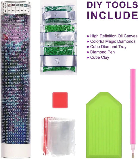 5D Diamond Art Kit For Adults Newbies With Tools Diamond Painting Set Girly Pink Bow And Cheetah Pattern Full Round Drill DIY Wall Decor Gift 12 By 16 Inch tools including canvas, diamonds, pen, tray, and clay.