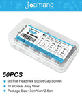 Plastic case of Beefy Heavy Duty M5 Flat Head Hex Socket Cap Screws Set 8 12 16 20 25 mm Lengths 0.8 Pitch 50Pcs