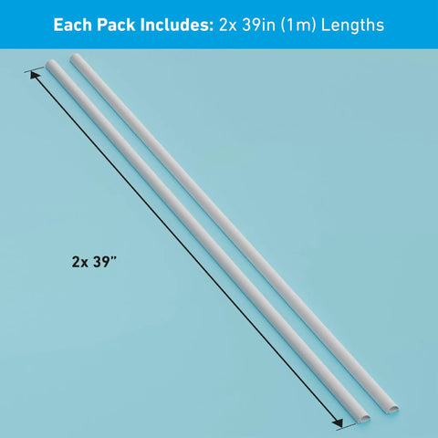 Half Round Cord Hider Cable Raceway White Paintable Adhesive Concealer For TV Wires One Piece Peel And Stick Installation No Fuss Hide Wall Mount Cables Behind Decor Decorative Wire Covers, showing two 39-inch lengths on a blue background.