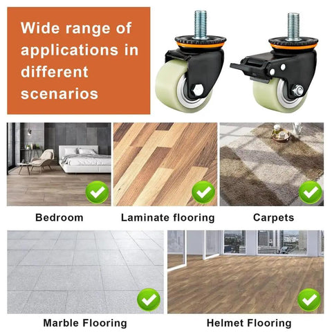 Beefy Heavy Duty M Threaded Stem Swivel Caster Wheels With Brakes Quiet PU Wheels for versatile applications in bedrooms, workshops, and more.