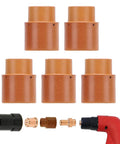 Five Piece Plasma Swirl Ring Kit For Versa Cut 40 Torch CB50 CB60 CB70, flame retardant ABS cutting consumables, displayed with torch