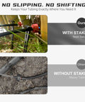 Comparison of drip irrigation setups with and without 100 Pack Drip Irrigation Stakes For One Eighth To One Quarter Inch Tubing, 5.79 Inch Tall, Keeps Tubing And Emitters Locked In Place In Pots And Raised Beds, No More Slips Or Shifting.