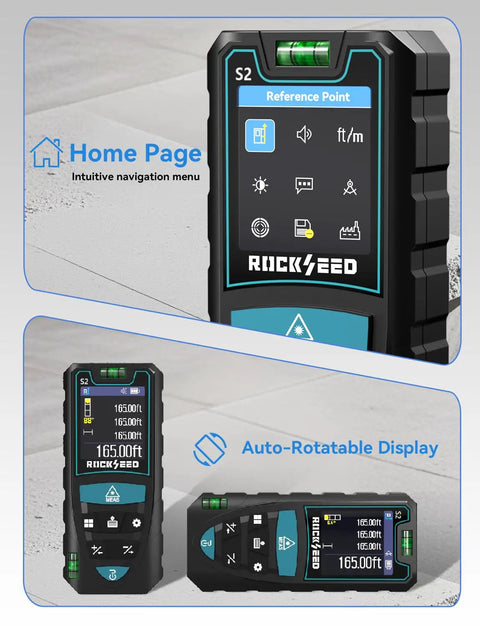 Heavy Duty 165 Ft Laser Measure With Rotatable Hd Ips Screen And Four Way Twist For Sweet Angle Reads Packs 12 Measurement Modes Auto Leveling Stake Layout Tool And Five Unit Swaps For Distance Area And Volume Work Whenever You Are Rolling