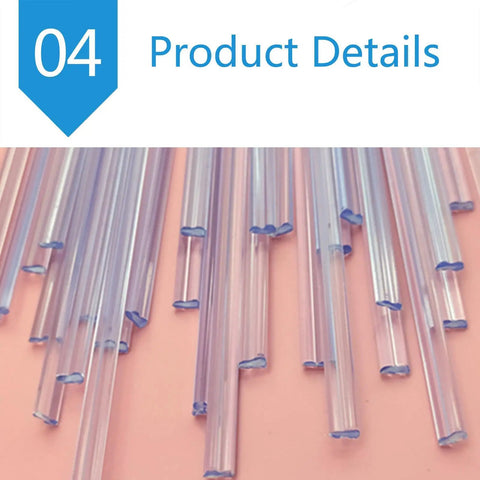 Clear PVC Welding Rods Set Of 25 For Aquarium Repair And PVC Projects Pro UPVC CPVC Welder Sticks With Transparent Joints For Invisible Seams And Clean Strong PVC Repairs. 25 clear rods on pink background