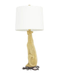 Leopard Polystone Table Lamps Set of 2 in Gold Finish, 29 Inch Tall lamp with linen shade and leopard-inspired base front view image